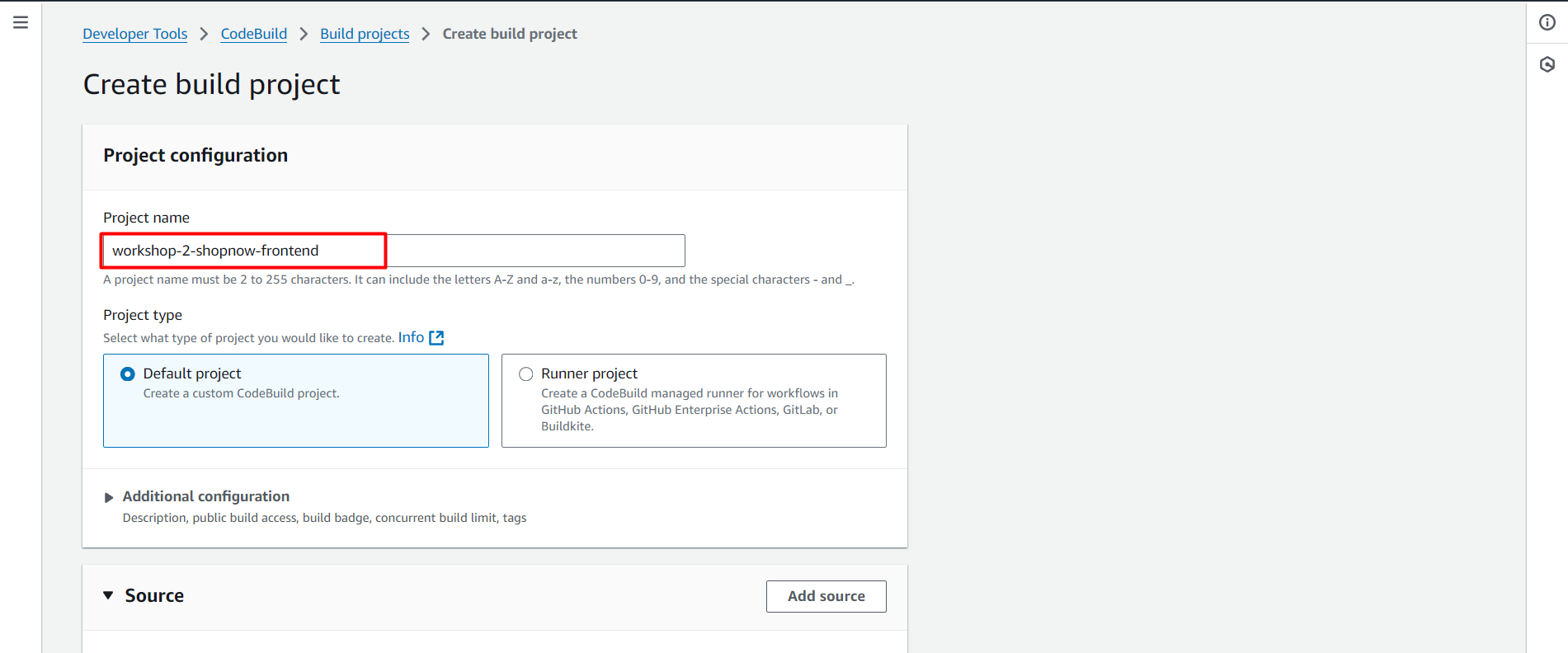 Create CodeBuild Project
