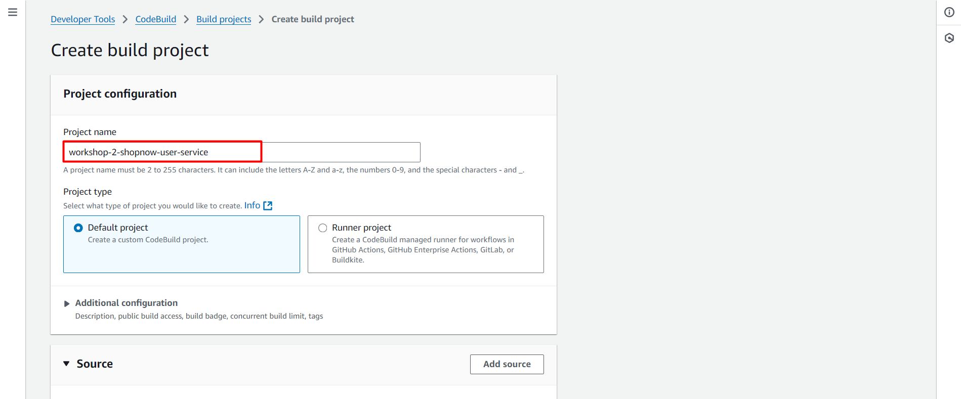 Create CodeBuild Project